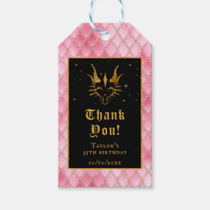 Etiqueta Para Presente Escamas de Dragão Rosa Dourado Aniversário Obrigad
