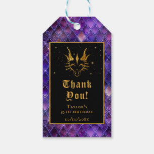 Etiqueta Para Presente Escamas de Dragão Roxo Dourado Obrigado pelo Anive