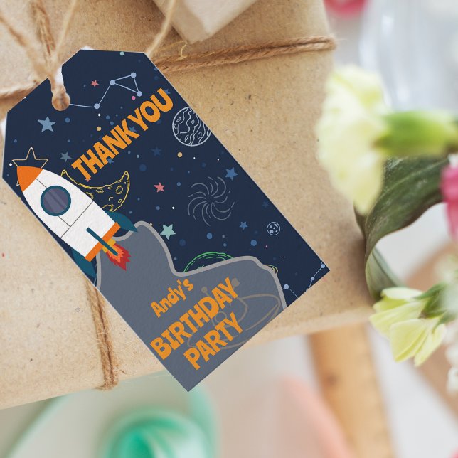 Etiqueta Para Presente Espaço Neutro em Gênero 1º Aniversário Agradecimen (Gender Neutral Outer Space 1st Birthday Thank You Gift Tags)