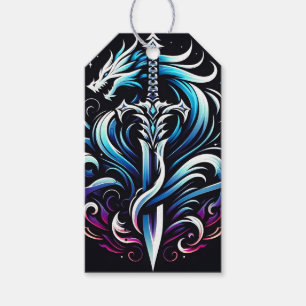 Etiqueta Para Presente Espada de Dragão Místico Guerreiro de Fantasia Cha