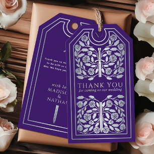 Etiqueta Para Presente Espada de Prata Medieval Roxa Casamento Agradecime