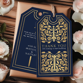 Etiqueta Para Presente Espada Dourada Medieval Real Azul Casamento Obriga