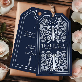 Etiqueta Para Presente Espada Prateada Medieval Azul Casamento Agradecime