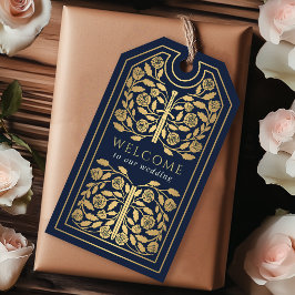 Etiqueta Para Presente Espada Real Medieval Dourada Azul Casamento Bem-vi