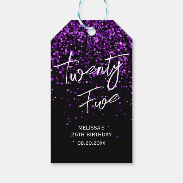 Etiqueta Para Presente Espumante Roxo Negro Qualquer Idade Aniversário (Frente)