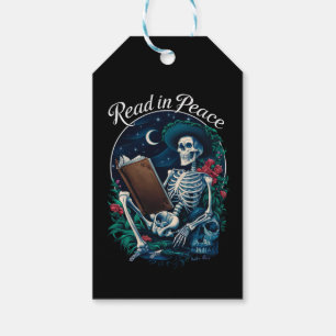 Etiqueta Para Presente Esqueleto de Leitura Pacífica Amante de Livros Bib