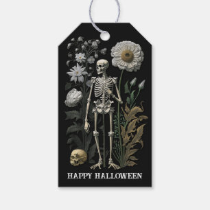 Etiqueta Para Presente Esqueleto Floral Gótico Halloween Vintage Sombri
