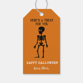 Etiqueta Para Presente Esqueleto fofo Preto & Laranja Halloween 