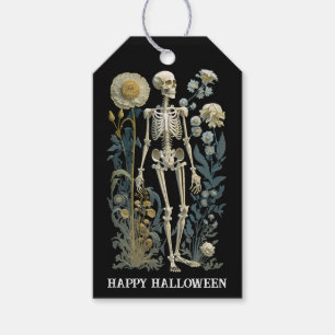 Etiqueta Para Presente Esqueleto Mal-humorado Halloween Botânica Assust