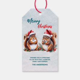 Etiqueta Para Presente esquilo gorducho Santa Chapéu Feliz Neve de Natal