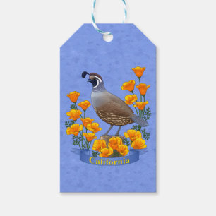 Etiqueta Para Presente Estado da Califórnia - Pássaro Quail & Ouro Poppy