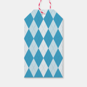 Etiqueta Para Presente Estilo Argyle Azul Peacock Forma Diamante Pequena