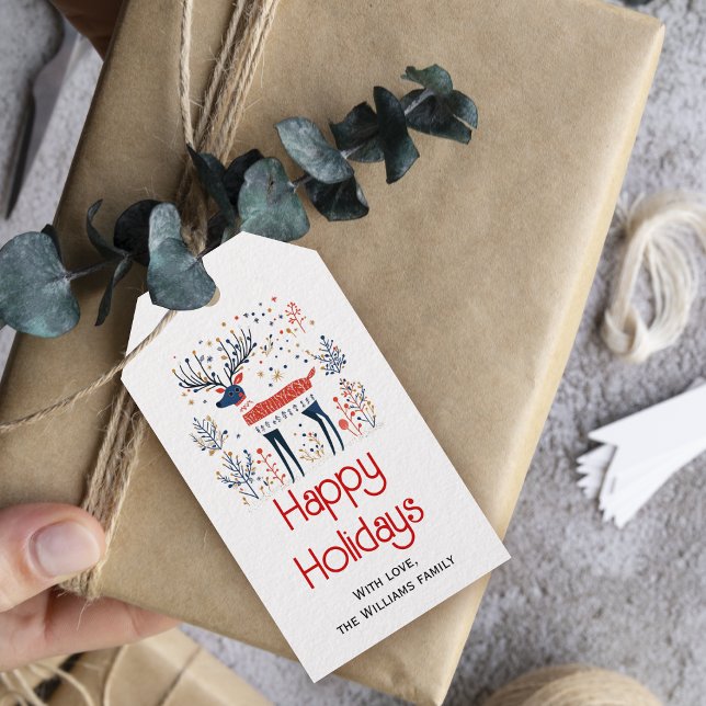 Etiqueta Para Presente Estilo escandinavo veado vermelho azul feriado de  (Criador carregado)