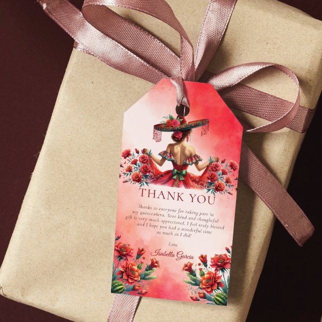 Etiqueta Para Presente Estilo Vermelho Mexicano Personalizado Quinceañera (Criador carregado)