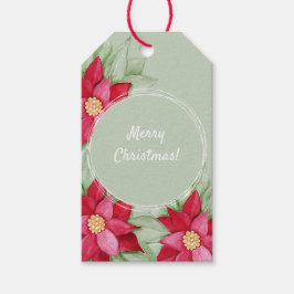 Etiqueta Para Presente Estrela de Natal Poinsettia Watercolor pintada à m