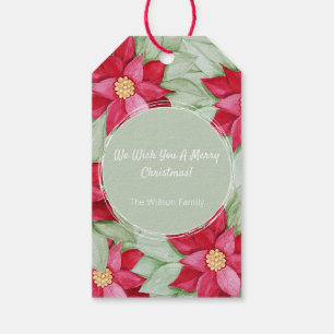 Etiqueta Para Presente Estrela de Natal Poinsettia Watercolor pintada à m