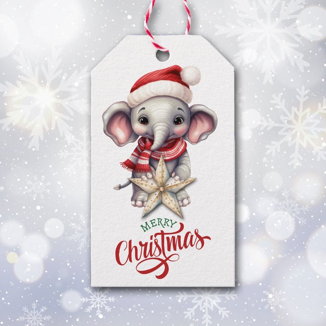 Etiqueta Para Presente Estrela Dourada de Elefante de Natal bonito (Criador carregado)