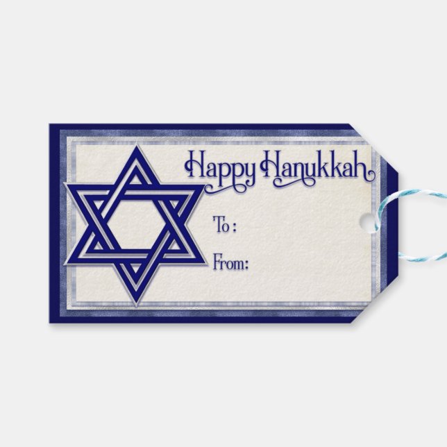 Etiqueta Para Presente Estrela Feliz de Hanukkah de David Blue (Frente (horizontal))