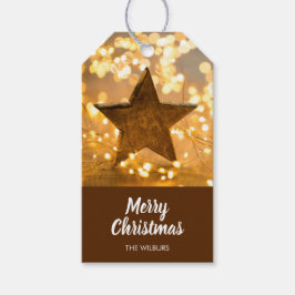 Etiqueta Para Presente Estrela Rústica e Luzes de Natal