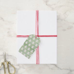Etiqueta Para Presente Estrela Verde e Ornamentos de Árvores Xmas Branca
