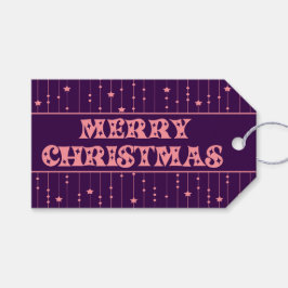 Etiqueta Para Presente Estrelas Brilhantes Roxas e Rosas Feliz Natal
