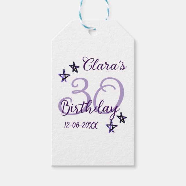 Etiqueta Para Presente Estrelas brilhantes roxas retro moderno aniversári (Frente)