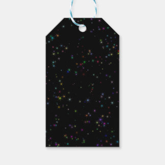 Etiqueta Para Presente Estrelas coloridas espumantes no design negro céu