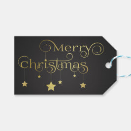 Etiqueta Para Presente Estrelas de Natal Douradas e Feliz