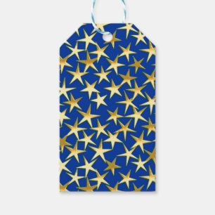 Etiqueta Para Presente Estrelas Douradas em azul cobalto