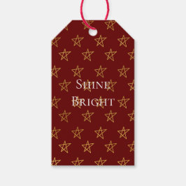 Etiqueta Para Presente Estrelas Douradas Vermelhas Brilham