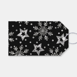 Etiqueta Para Presente Estrelas e Flocos de Neve com Brilho Prateado