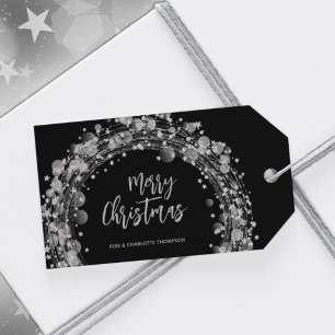 Etiqueta Para Presente Estrelas Prateadas Feliz Natal Preto
