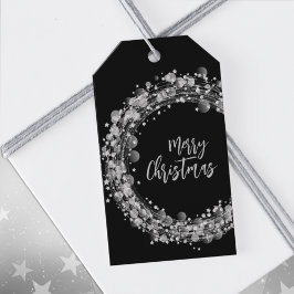 Etiqueta Para Presente Estrelas Prateadas Piscando Natal Preto