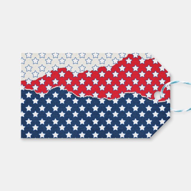 Etiqueta Para Presente Estrelas Vermelhas, Brancas e Azuis (EUA) (Estados (Frente (horizontal))