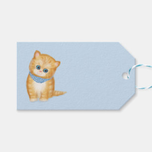 Etiqueta Para Presente Etiqueta de presente azul de gatinho gengibre