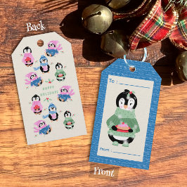 Etiqueta Para Presente Etiqueta de presente azul de Natal com Pinguim com