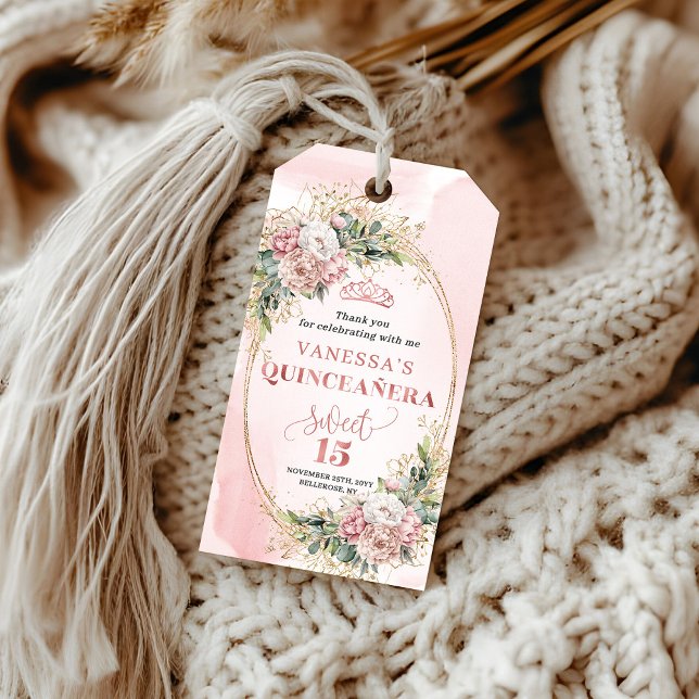 Etiqueta Para Presente Etiqueta de Presente Botânica Boho Rosa Desbotada  (Dusty Pink Botanical Boho Gift Tag Styled for Quince)