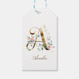 Etiqueta Para Presente Etiqueta de Presente com Monograma Floral Dourado