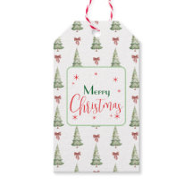 Etiqueta de presente de árvore de Natal com laço e