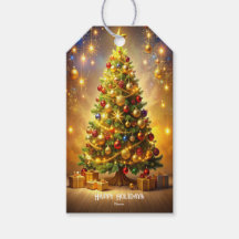 Etiqueta de Presente de Árvore de Natal Decorada