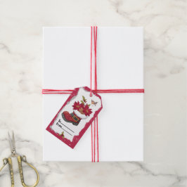 Etiqueta Para Presente Etiqueta de Presente de Bota de Poinsettia de Nata