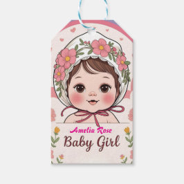 Etiqueta Para Presente Etiqueta de presente de chá de bebê rosa com flore