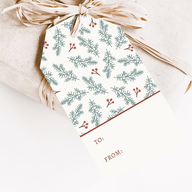 Etiqueta Para Presente Etiqueta de Presente de Férias Botânicas (Watercolor Greenery and Red Berries Botanical Holiday Gift Tag by Painted Paperie
)