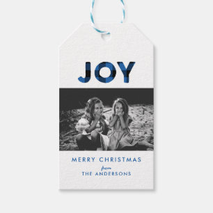 Etiqueta Para Presente Etiqueta de presente de foto de Natal em Xadrez Az
