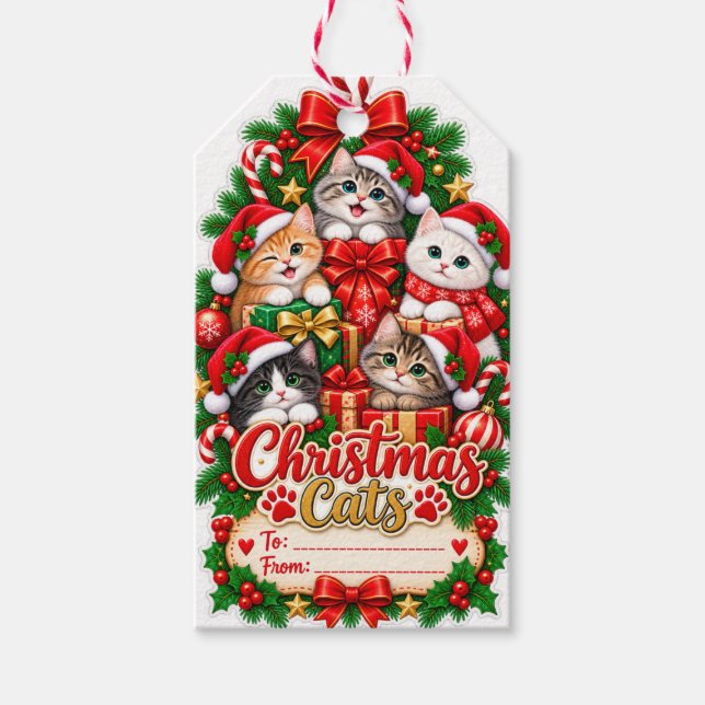 Etiqueta Para Presente Etiqueta de Presente de Gatos de Natal (Frente)