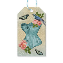 Etiqueta de presente de moda vintage pássaro, flor