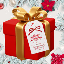 Etiqueta de presente de Natal com laço vermelho pa