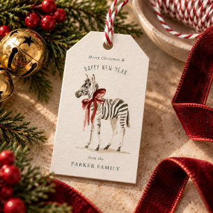 Etiqueta Para Presente Etiqueta de Presente de Natal com Zebra em Aquarel