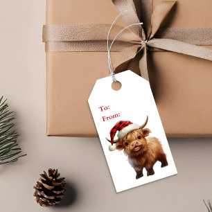 Etiqueta Para Presente Etiqueta de presente de Natal da Highland Cow Moo-
