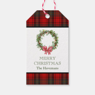 Etiqueta Para Presente Etiqueta de presente de Natal da Xadrez Tartan